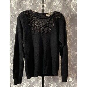 Vintage 80s Sweater 1980s Black Glam Goth Angora New Wave Hipster Size Medium